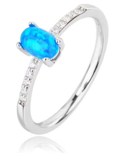 SREBRNY DAMSKI PIERŚCIONEK Z NIEBIESKIM OPALEM PRÓBA 925