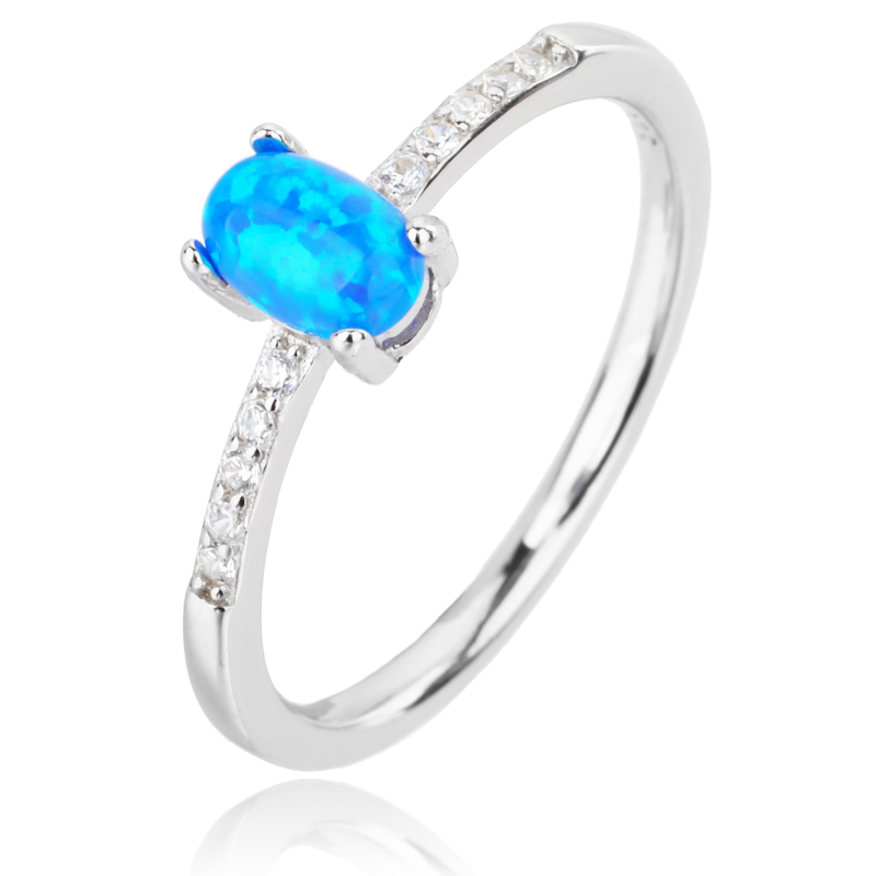 SREBRNY DAMSKI PIERŚCIONEK Z NIEBIESKIM OPALEM PRÓBA 925