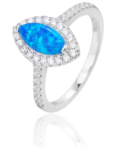 SREBRNY DAMSKI PIERŚCIONEK Z NIEBIESKIM DUŻYM OPALEM PRÓBA 925