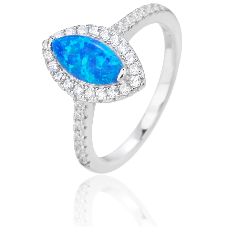 SREBRNY DAMSKI PIERŚCIONEK Z NIEBIESKIM DUŻYM OPALEM PRÓBA 925