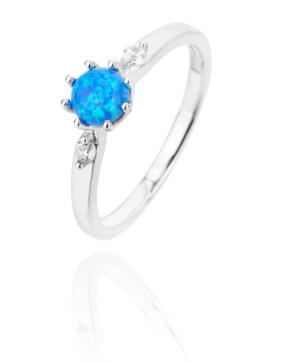 SREBRNY DAMSKI PIERŚCIONEK Z NIEBIESKIM OPALEM PRÓBA 925 ZARĘCZYNY