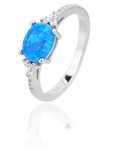 SREBRNY DAMSKI PIERŚCIONEK Z NIEBIESKIM DUŻYM OPALEM PRÓBA 925