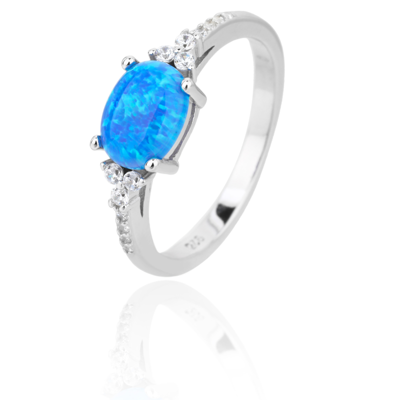 SREBRNY DAMSKI PIERŚCIONEK Z NIEBIESKIM DUŻYM OPALEM PRÓBA 925