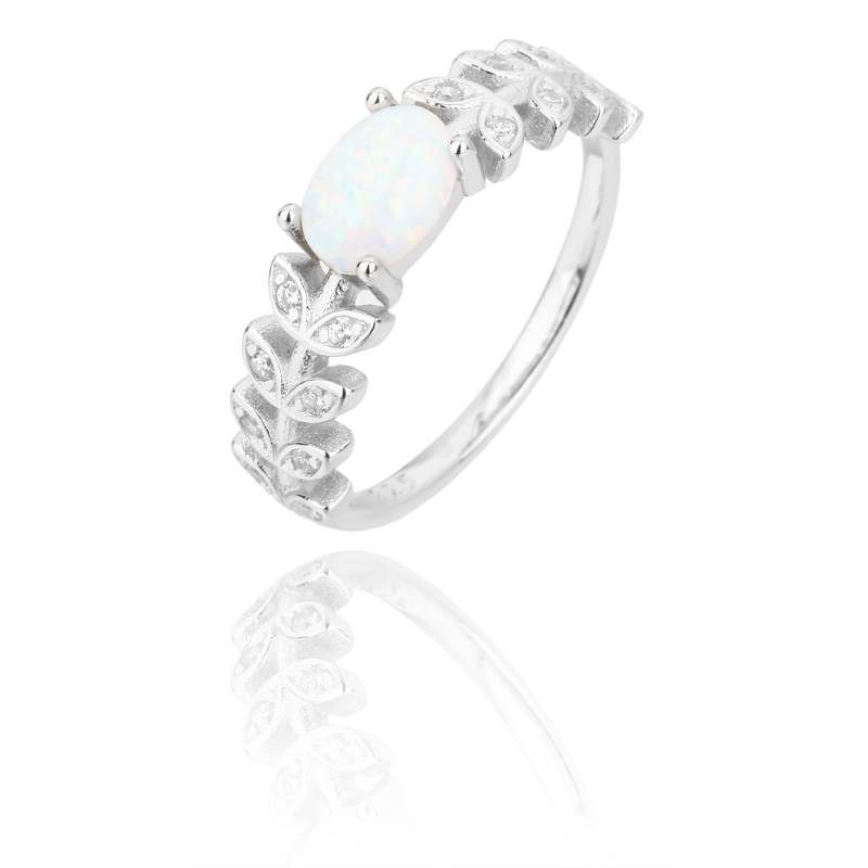 SREBRNY DAMSKI PIERŚCIONEK Z BIAŁYM OPALEM SREBO PRÓBY 925