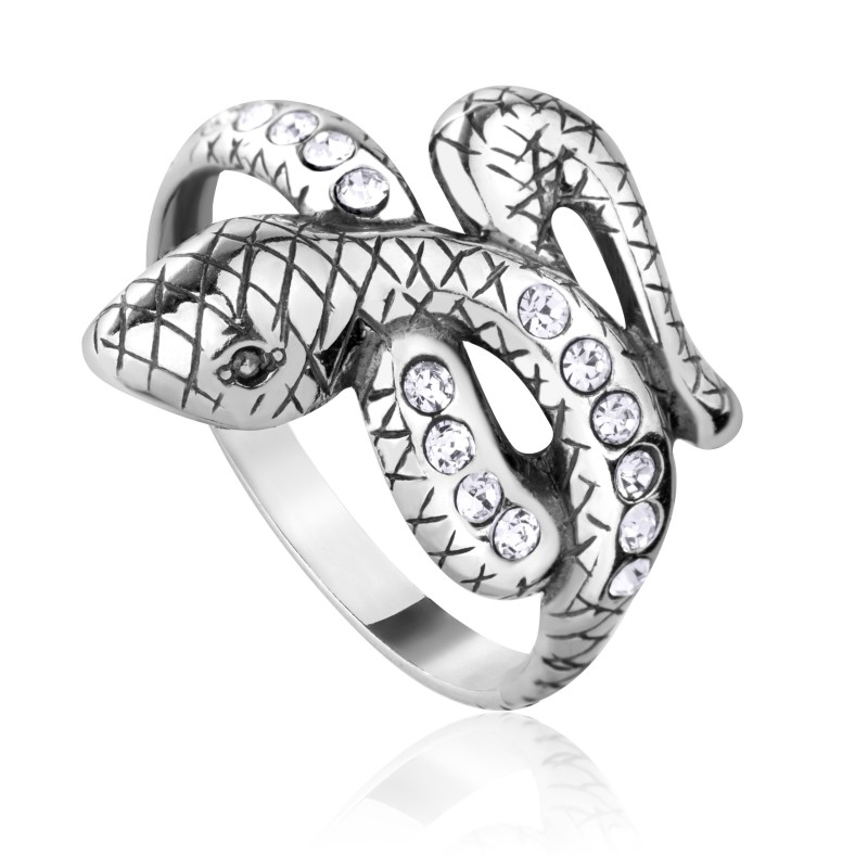 SREBRNY DAMSKI OKSYDOWANY PIERŚCIONEK WĄŻ CYRKONIA R.24 PRÓBA 925