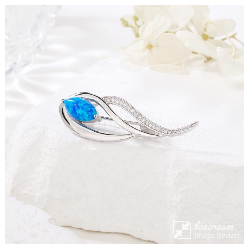BROSZKA DAMSKA ŁEZKA Z NIEBIESKIM OPALEM SREBRO 925