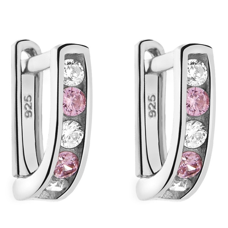 Srebrne kolczyki dziecięce przecinki angielskie z cyrkoniami 925