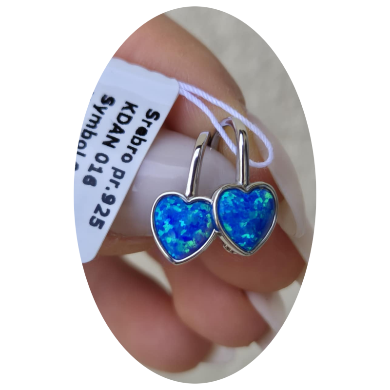 SREBRNE DAMSKIE KOLCZYKI WISZĄCE SERDUSZKA OPAL pr.925