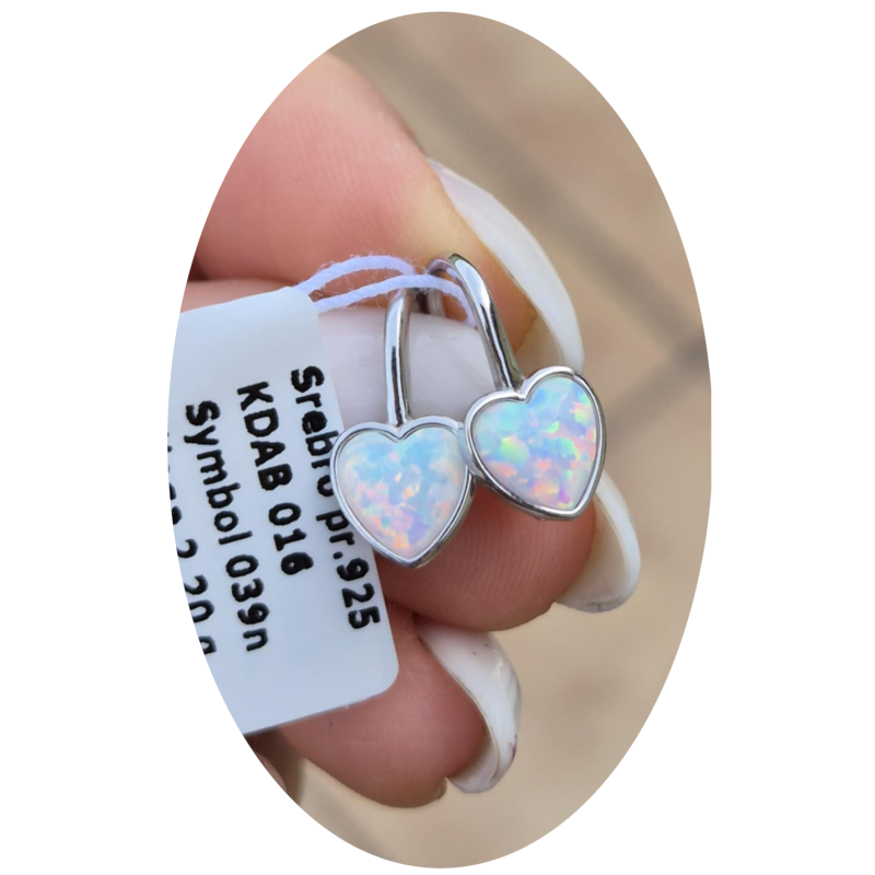 SREBRNE DAMSKIE KOLCZYKI WISZĄCE SERDUSZKA OPAL pr.925