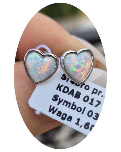 KOLCZYKI DAMSKIE SERCA SERDUSZKA OPAL WKRĘTKI pr.925