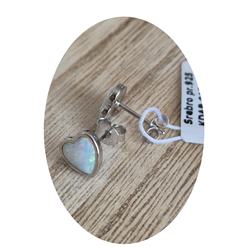 KOLCZYKI DAMSKIE SERCA SERDUSZKA OPAL WKRĘTKI pr.925