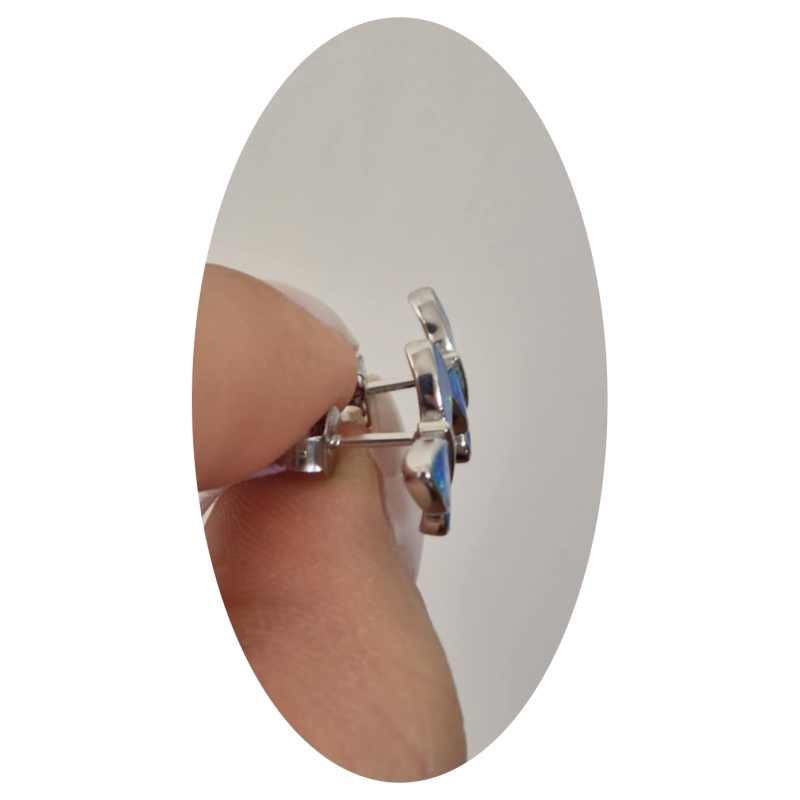 KOLCZYKI DAMSKIE SREBRNE MOTYLKI OPAL WKRĘTKI pr.925