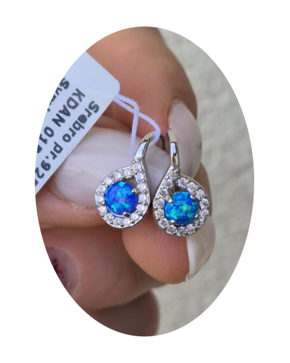 SREBRNE KOLCZYKI DAMSKIE WISZĄCE ŁEZKI OPAL pr.925