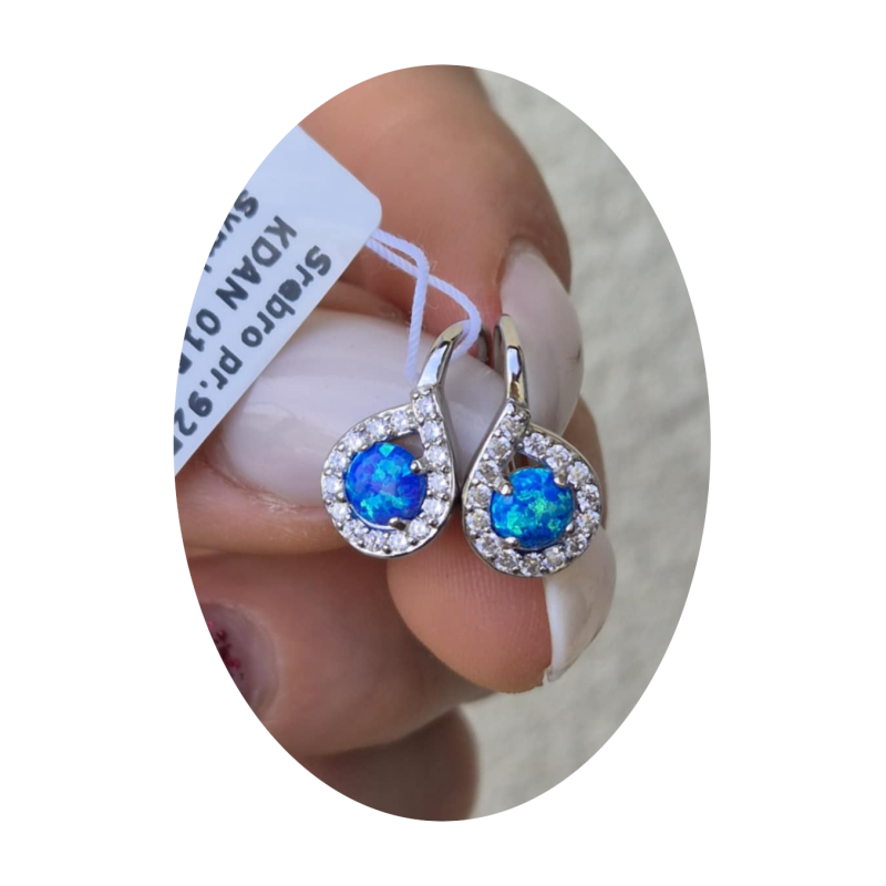 SREBRNE KOLCZYKI DAMSKIE WISZĄCE ŁEZKI OPAL pr.925