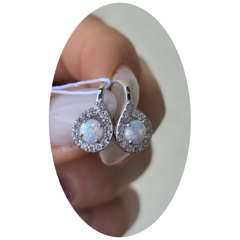 SREBRNE KOLCZYKI DAMSKIE WISZĄCE ŁEZKI OPAL pr.925