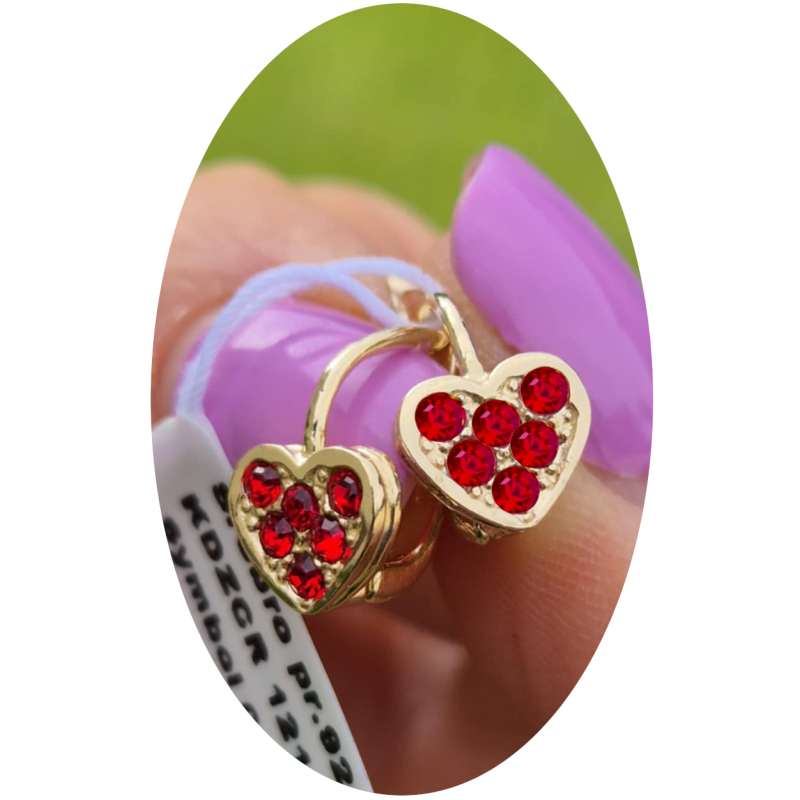 ZŁOTE KOLCZYKI DLA DZIEWCZYNKI WISZĄCE SERCA Z CYRKONIĄ SREBRO 025