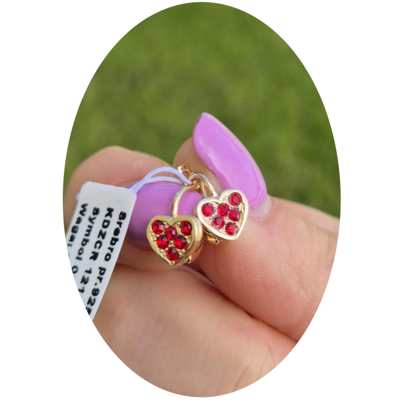 ZŁOTE KOLCZYKI DLA DZIEWCZYNKI WISZĄCE SERCA Z CYRKONIĄ SREBRO 025