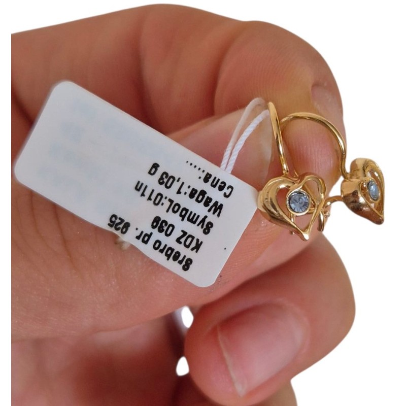 ZŁOTE WISZĄCE KOLCZYKI DLA DZIEWCZYNKI SERDUSZKA SREBRO 925