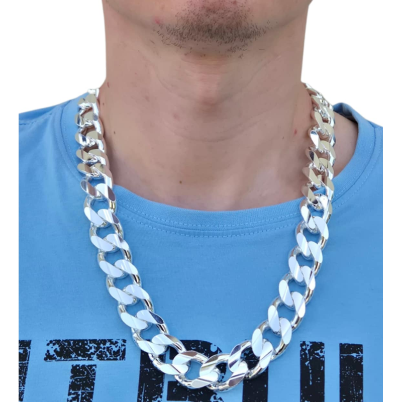 SREBRNY ŁAŃCUCH MĘSKI PANCERKA SOCZEWKOWA 18,9 MM  55 - 65 CM SREBRO 925