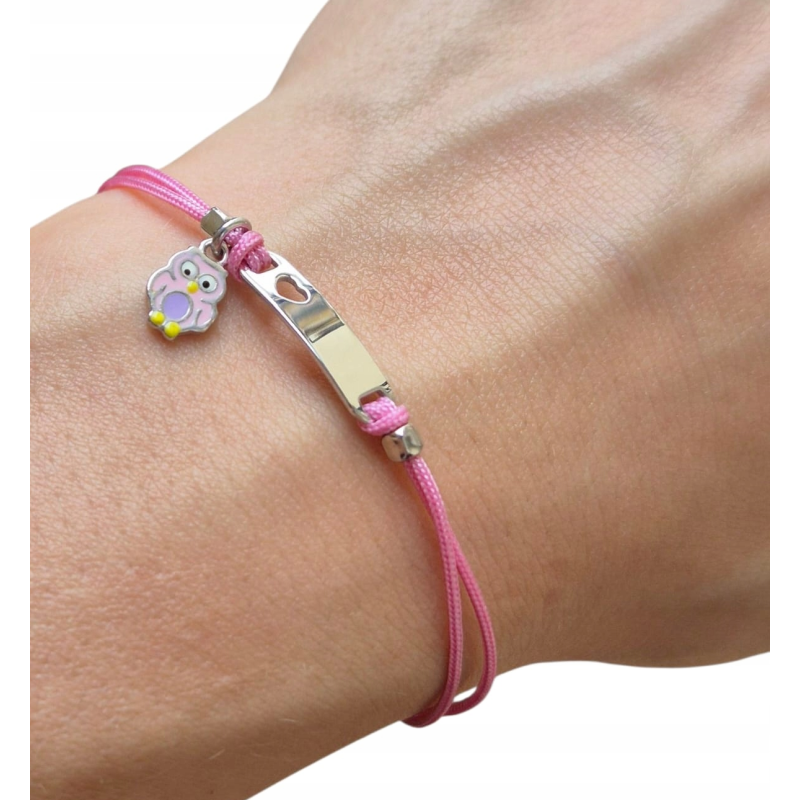 SREBRNA BRANSOLETKA DLA DZIEWCZYNKI NA SZNURECZKU SOWA 925