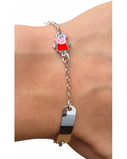 SREBRNA BRANSOLETKA DLA DZIECKA ŚWINKA GRAWER SREBRO