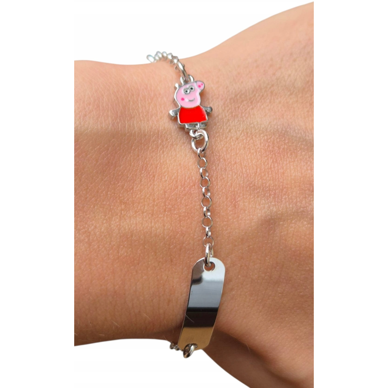 SREBRNA BRANSOLETKA DLA DZIECKA ŚWINKA GRAWER SREBRO