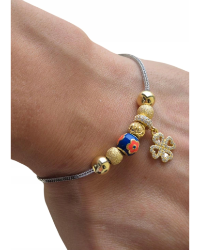 SREBRNA BRANSOLETKA DAMSKA KORALIKI REGULACJA SREBRO 925