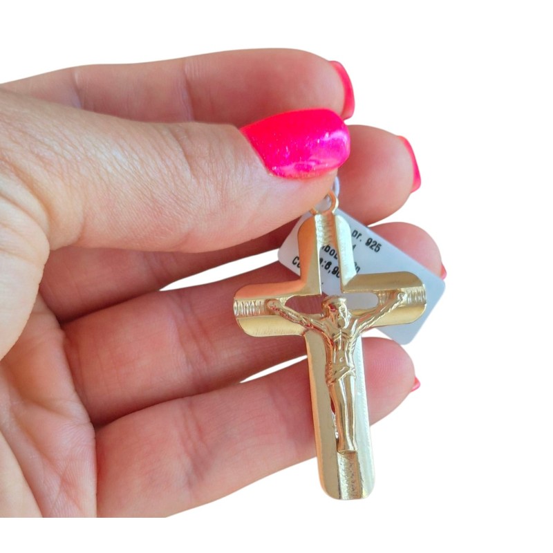 POZŁACANY KRZYŻYK DAMSKI MĘSKI Z KRUCYFIKSEM DO ŁAŃCUSZKA SREBRO