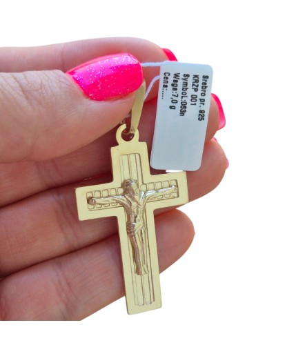 POZŁACANY KRZYŻYK DAMSKI MĘSKI Z KRUCYFIKSEM DO ŁAŃCUSZKA SREBRO