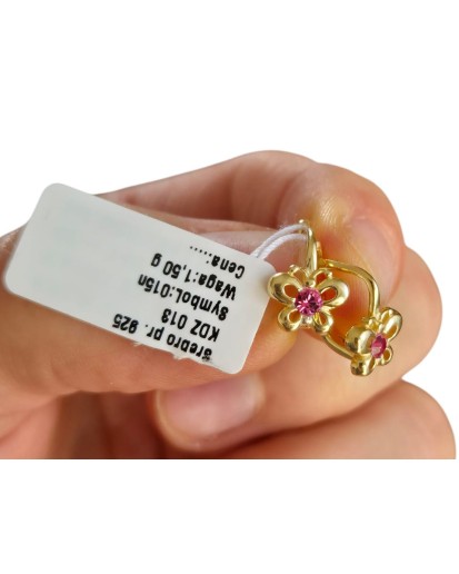 SREBRNE POZŁACANE KOLCZYKI DLA DZIEWCZYNKI ANGIELSKIE MOTYLKI 925