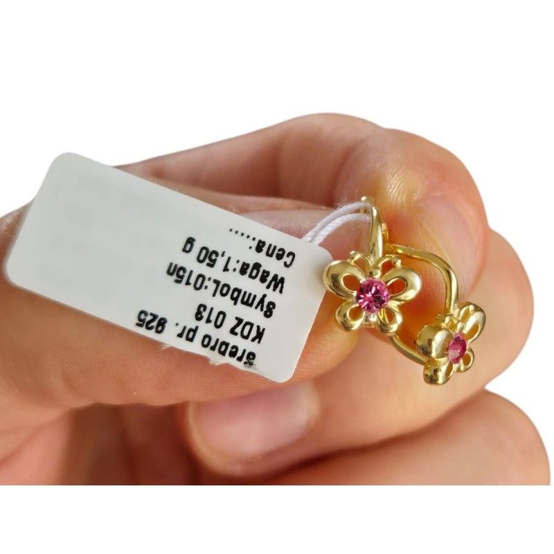 SREBRNE POZŁACANE KOLCZYKI DLA DZIEWCZYNKI ANGIELSKIE MOTYLKI 925