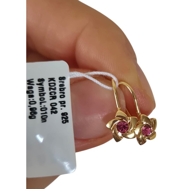 SREBRNE POZŁACANE KOLCZYKI DLA DZIEWCZYNKI WISZĄCE KWIATKI KWIATUSZKI 925