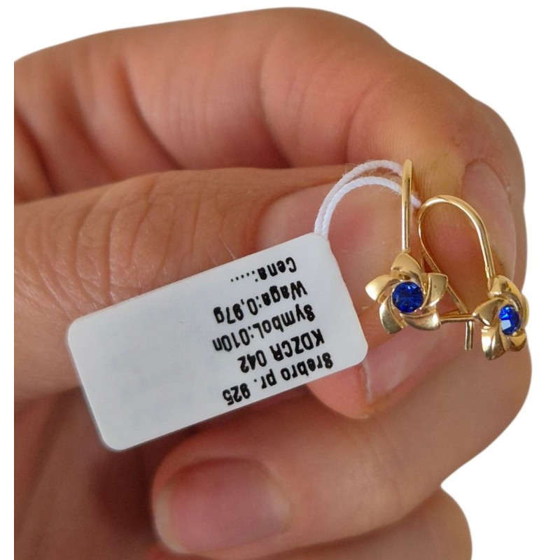 SREBRNE POZŁACANE KOLCZYKI DLA DZIEWCZYNKI WISZĄCE KWIATKI KWIATUSZKI 925