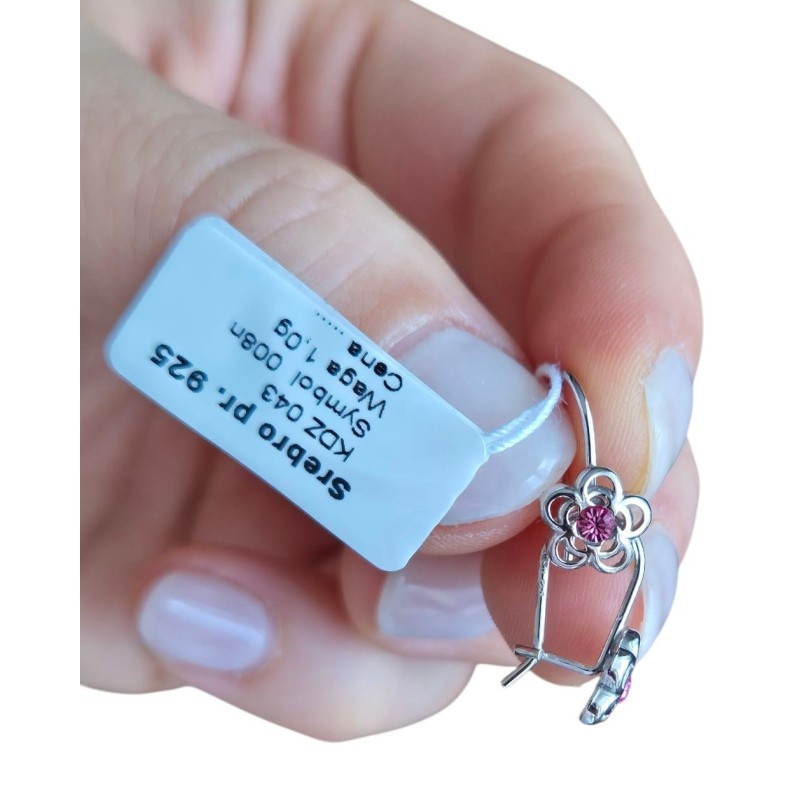 SREBRNE RODOWANE KOLCZYKI DLA DZIEWCZYNKI WISZĄCE KWIATKI KWIATUSZKI 925