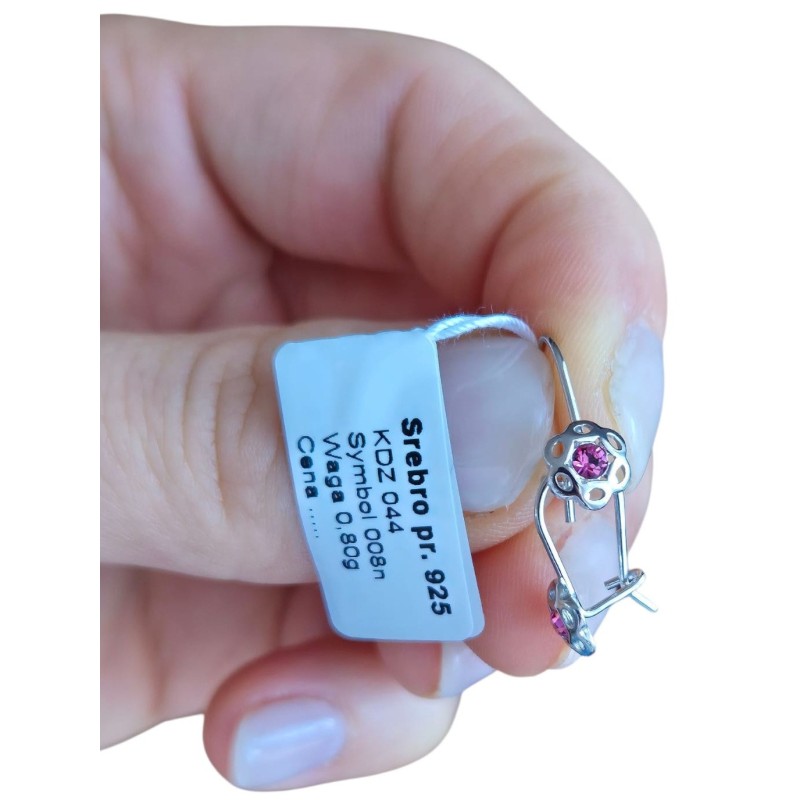 SREBRNE RODOWANE KOLCZYKI DZIECIĘCE WISZĄCE KWIATKI KWIATUSZKI 925