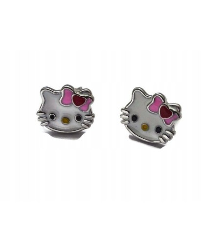 Srebrne kolczyki dziecięce sztyft kotki emaliowane 925