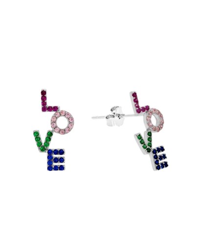 SREBRNE KOLCZYKI DLA DZIECI NAPIS LOVE SZTYFT 925