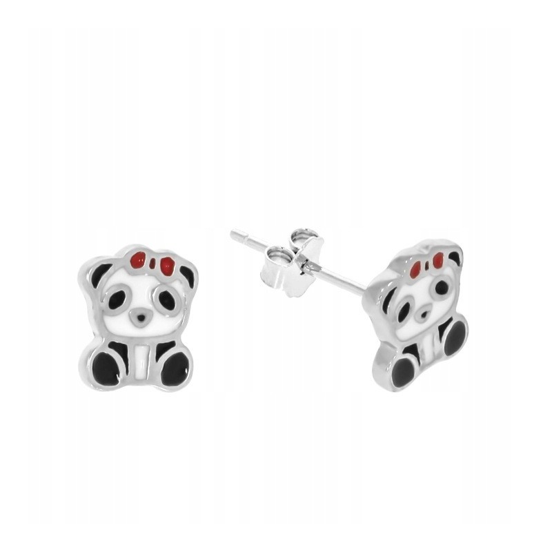 SREBRNE KOLCZYKI DLA DZIEWCZYNKI PANDY SZTYFT 925