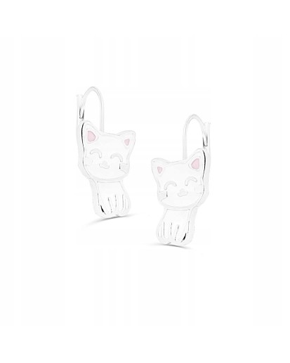 SREBRNE KOLCZYKI DLA DZIEWCZYNKI WISZĄCE KOTY 925