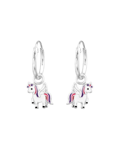 Srebrne kolczyki dziecięce jednorożce kółka wiszące wielokolorowe 925