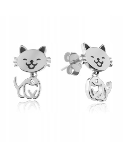 SREBRNE KOLCZYKI DLA DZIEWCZYNKI WISZĄCE KOTY KOTKI 925