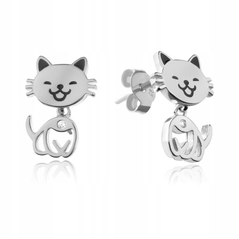 SREBRNE KOLCZYKI DLA DZIEWCZYNKI WISZĄCE KOTY KOTKI 925