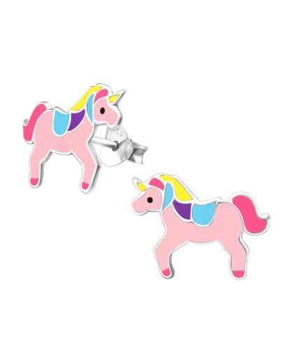 SREBRNE KOLCZYKI DZIECIĘCE KONIKI SZTYFT KOLOROWE 925