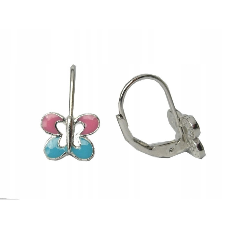 Srebrne kolczyki dla dziewczynki wiszące motyle motylki próba 925