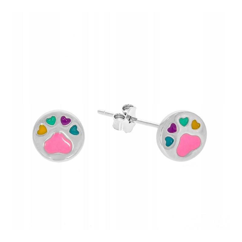 SREBRNE KOLCZYKI DLA DZIEWCZYNKI ŁAPKI KOLOROWE SZTYFT 925