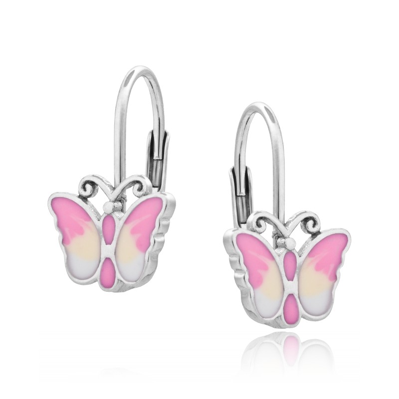 Srebrne kolczyki dla dziewczynki wiszące motyle motylki próba 925