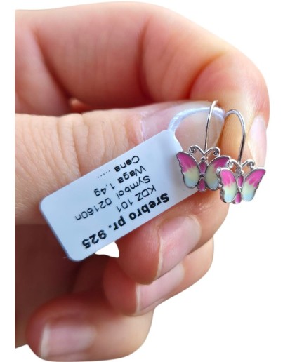 Srebrne kolczyki dla dziewczynki wiszące motyle motylki próba 925