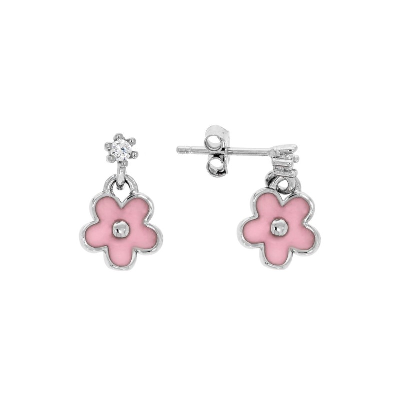 SREBRNE KOLCZYKI DLA DZIEWCZYNKI KWIATKI KWIATY RÓŻOWE 925