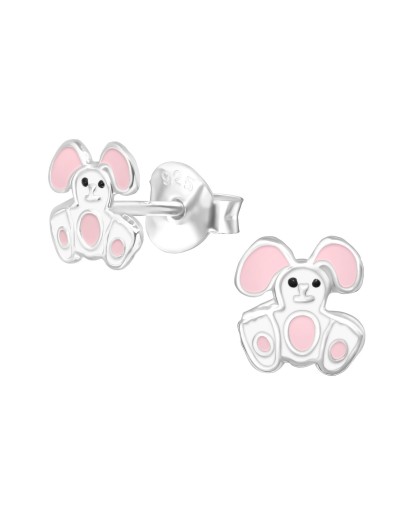 Srebrne kolczyki dla dziewczynki króliki emaliowane sztyft 925