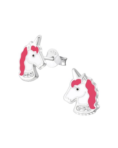 SREBRNE KOLCZYKI DZIECIĘCE KONIKI SZTYFT KOLOROWE 925